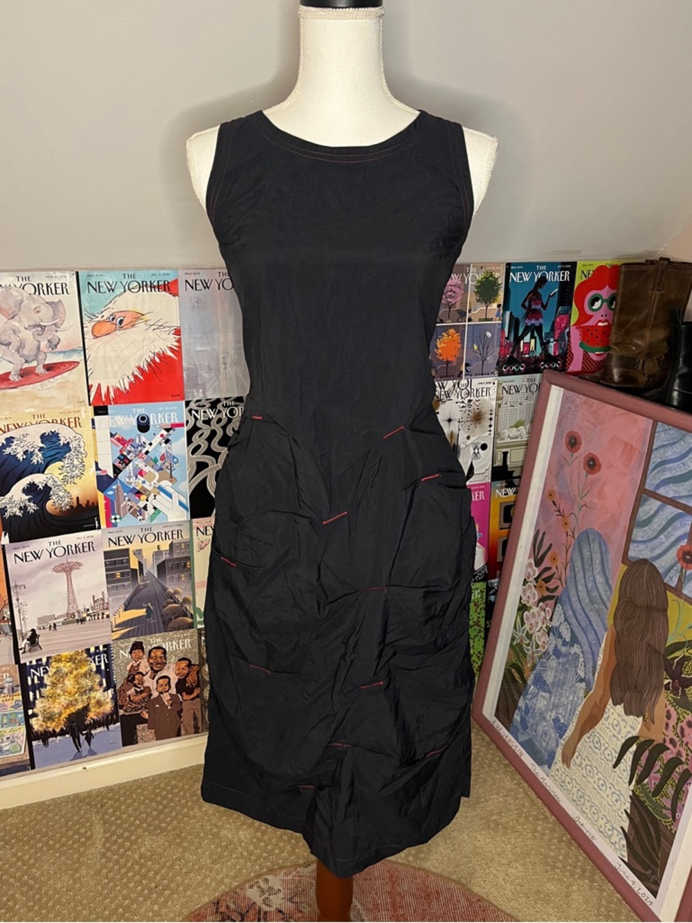 Annie Thompson Black Sleeveless Gathered Midi Dress